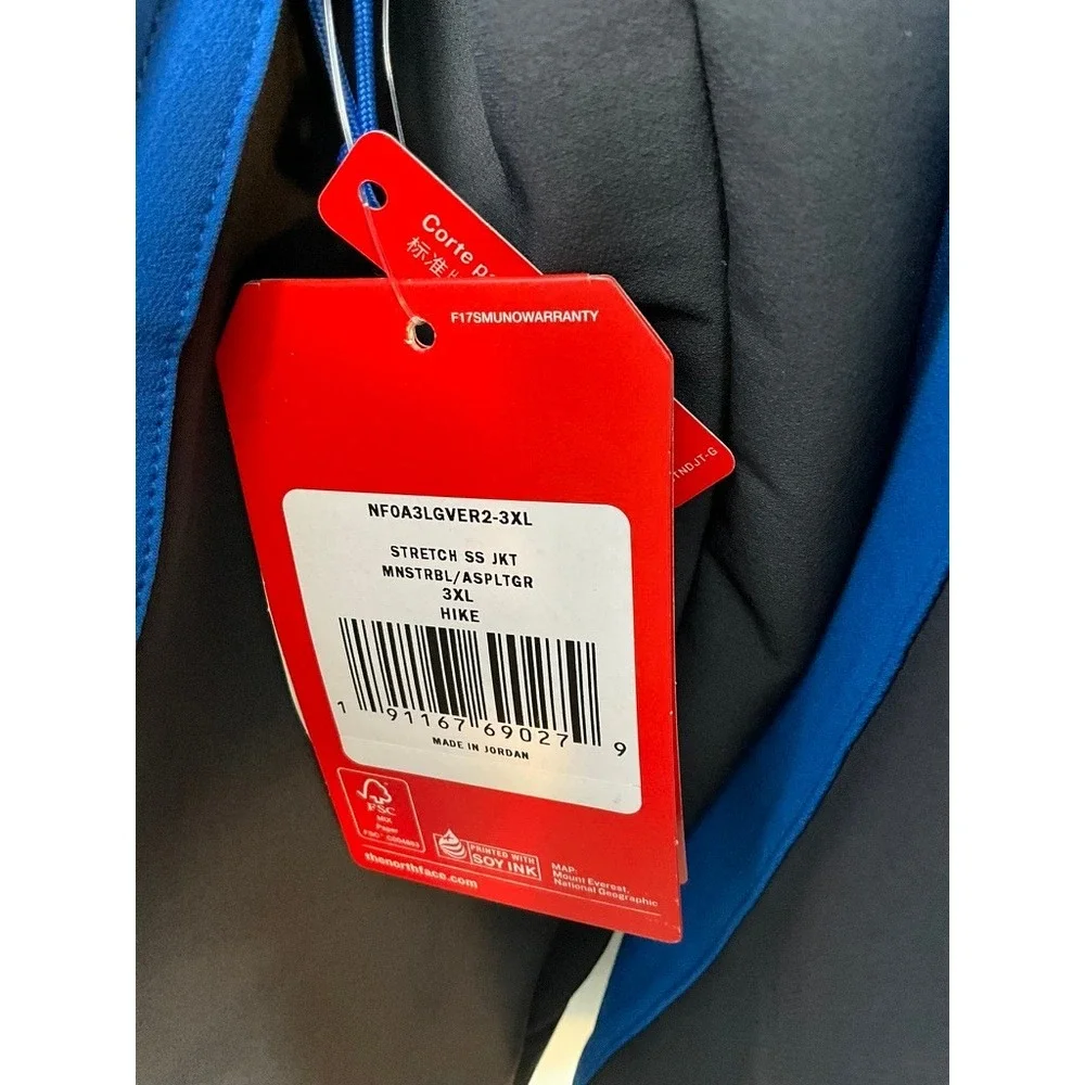 The North Face Mens Stretch SS Jacket Monster Blue Asphalt Grey 3XL NF0A3LGV NEW